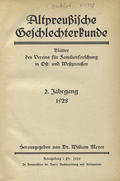 Altpreussische Geschlechterkunde : Blätter des Vereins für Familienforschung in Ost- und Westpreussen. Jahrg. 2 (1928).