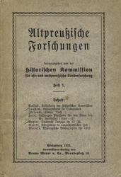 Altpreussische Forschungen. Jahrg. 1 (1924), H. 1-2.