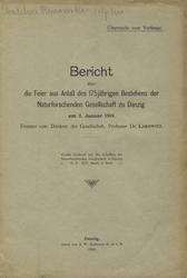 Bericht über die Feier aus Anlass des 175jährigen Bestehens der Naturforschenden Gesellschaft zu Danzig am 2. Januar 1918.
