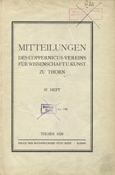 Mitteilungen des Coppernicus-Vereins für Wissenschaft u. Kunst zu Thorn. H. 37 (1929).