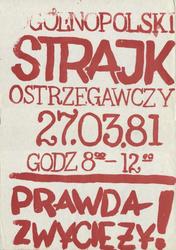 [Afisz] Ogólnopolski strajk ostrzegawczy 27.03.81 godz. 8-12.