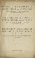 Nécessité de l’union de la Haute-Silésie à la Pologne.