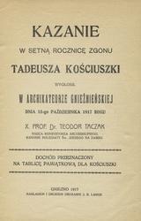 Kazanie w setną rocznicę zgonu Tadeusza Kościuszki.