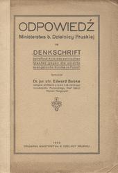 Odpowiedź Ministerstwa b. Dzielnicy Pruskiej na „Denkschrift betreffend Akte des polnischen Staates gegen die unierte evangelische Kirche in Polen”.