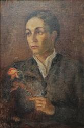 Portret kobiety z różą.