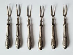 Widelczyki deserowe, plater, 6 sztuk. Bracia Henneberg, Warszawa, 1. ćw. XX w.
