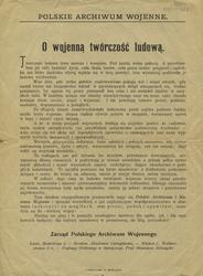 Polskie Archiwum Wojenne: O wojenną twórczość ludową.