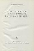 Wóycicki Kazimierz – Forma dźwiękowa prozy polskiej i wiersza polskiego.